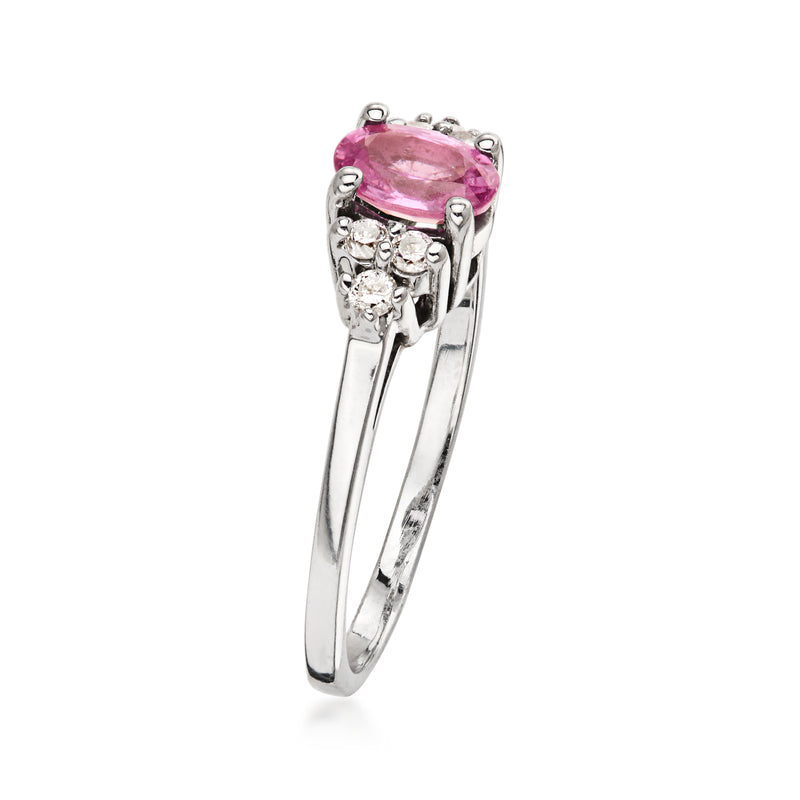 C. 2000 Vintage .55 Carat Pink Sapphire Ring with .15 ct. t.w. Diamonds in 14kt White Gold. Size 6.25