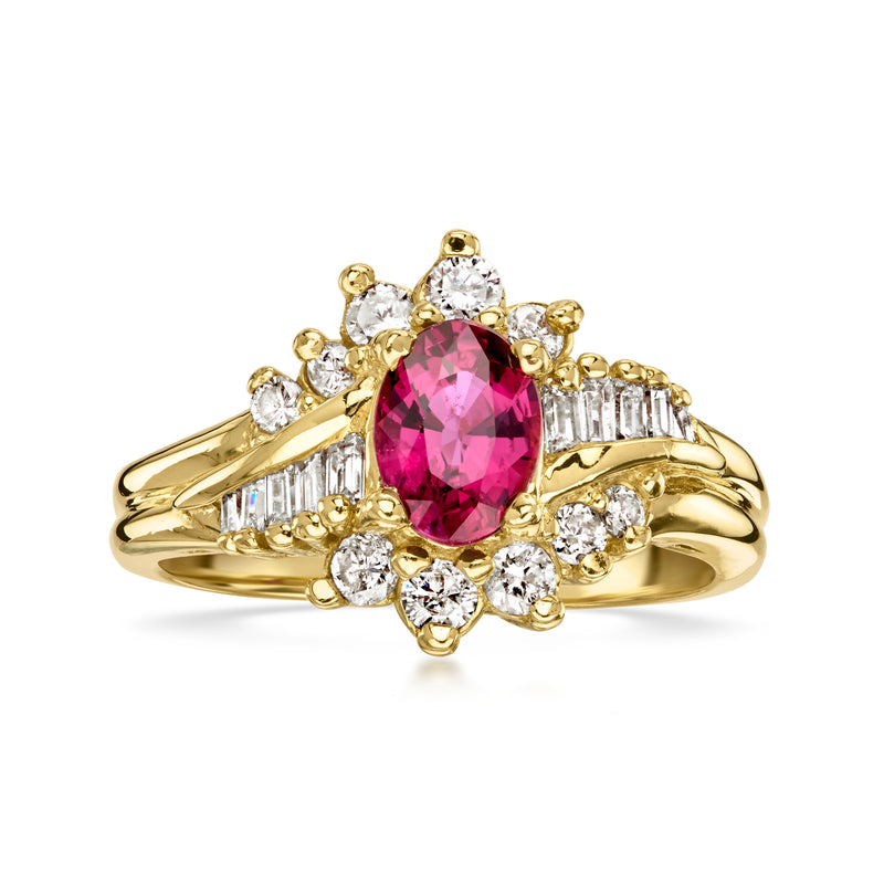 C. 1980 Vintage 1.00 Carat Ruby Ring with .50 ct. t.w. Diamonds in 18kt Yellow Gold. Size 6