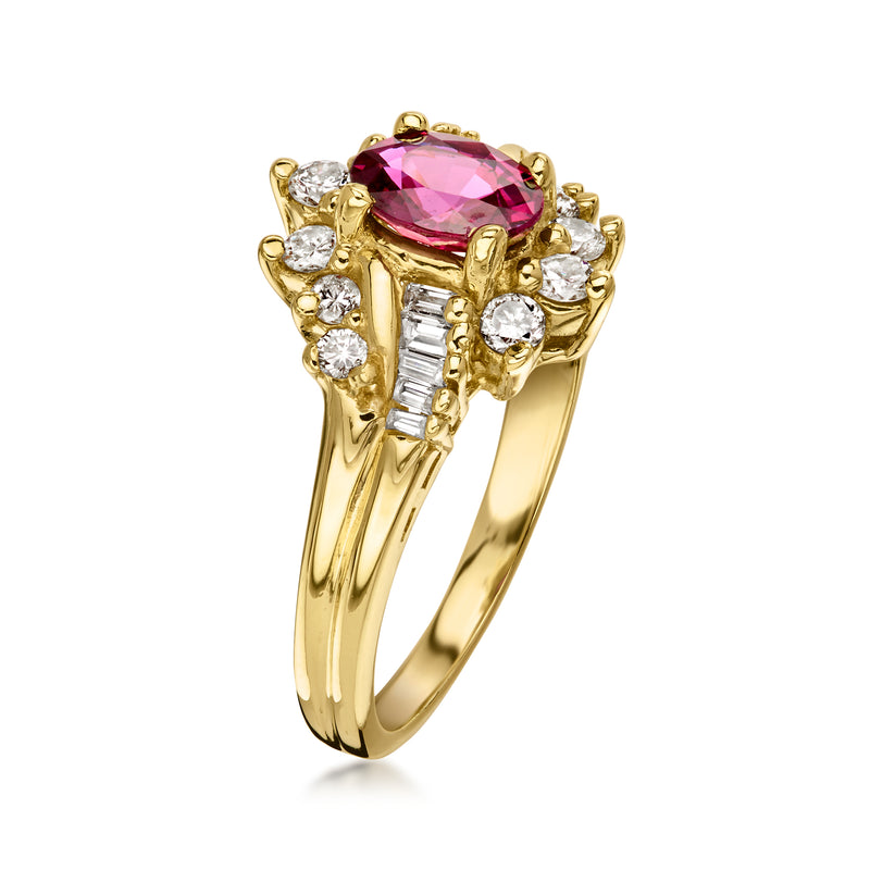 C. 1980 Vintage 1.00 Carat Ruby Ring with .50 ct. t.w. Diamonds in 18kt Yellow Gold. Size 6