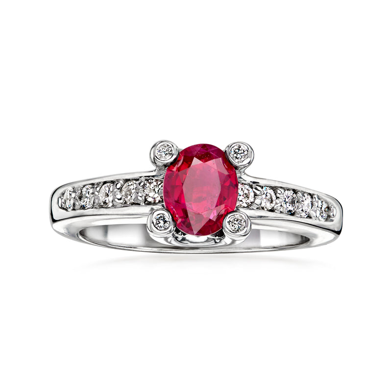 C. 1990 Vintage 1.10 Carat Ruby Ring with .35 ct. t.w. Diamonds in 14kt White Gold. Size 7