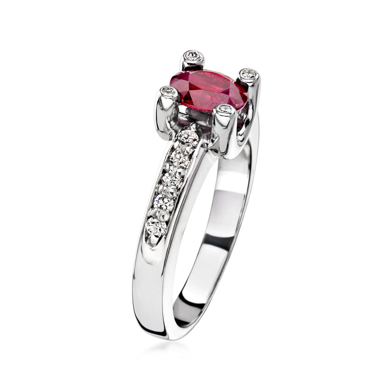 C. 1990 Vintage 1.10 Carat Ruby Ring with .35 ct. t.w. Diamonds in 14kt White Gold. Size 7