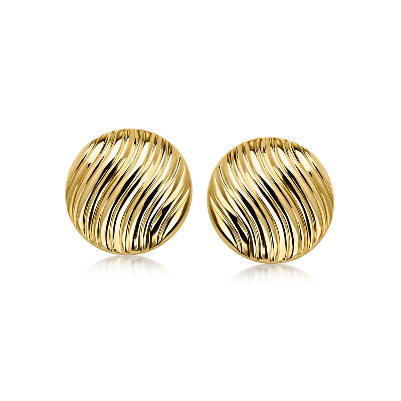 C. 1990 Vintage 14kt Yellow Gold Wavy Button Earrings
