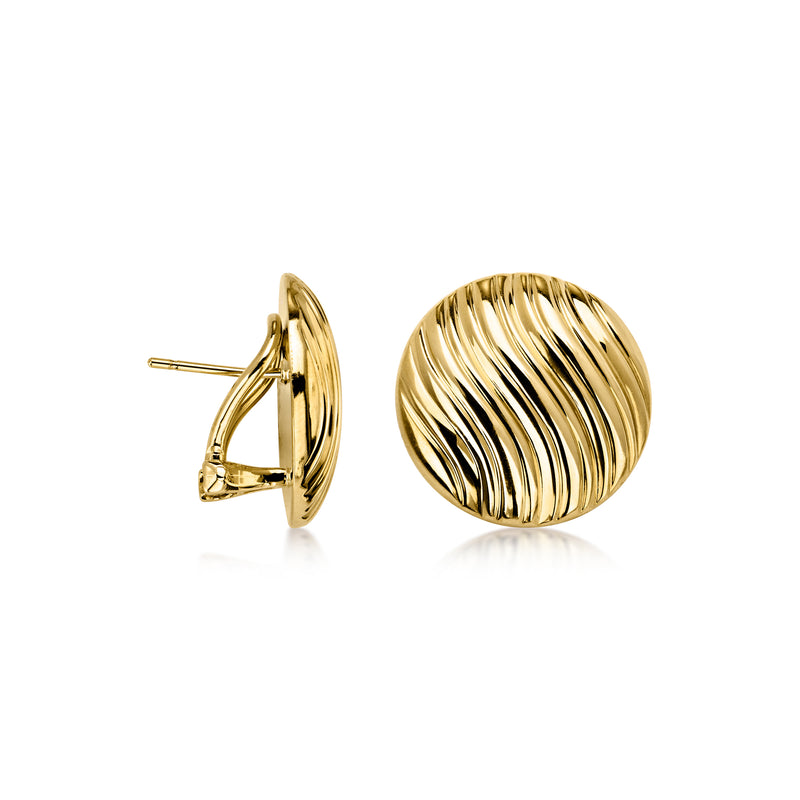 C. 1990 Vintage 14kt Yellow Gold Wavy Button Earrings