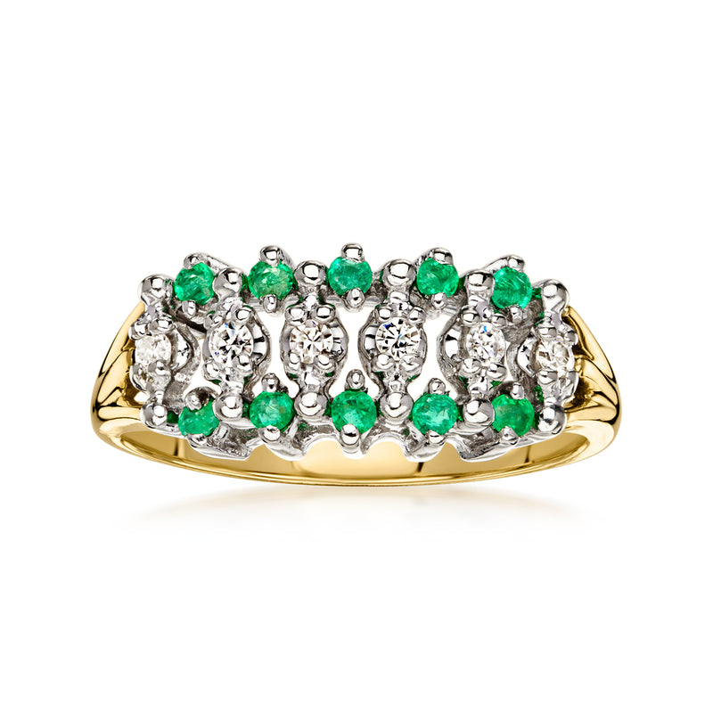 C. 1990 Vintage .30 ct. t.w. Emerald and .12 ct. t.w. Diamond Ring in 14kt Yellow Gold. Size 6.5