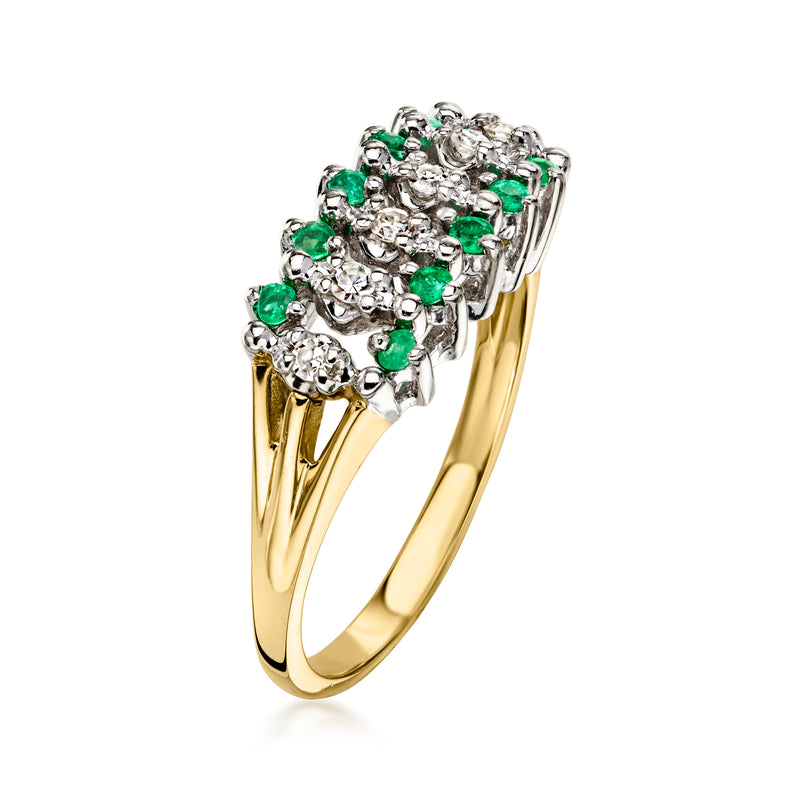 C. 1990 Vintage .30 ct. t.w. Emerald and .12 ct. t.w. Diamond Ring in 14kt Yellow Gold. Size 6.5