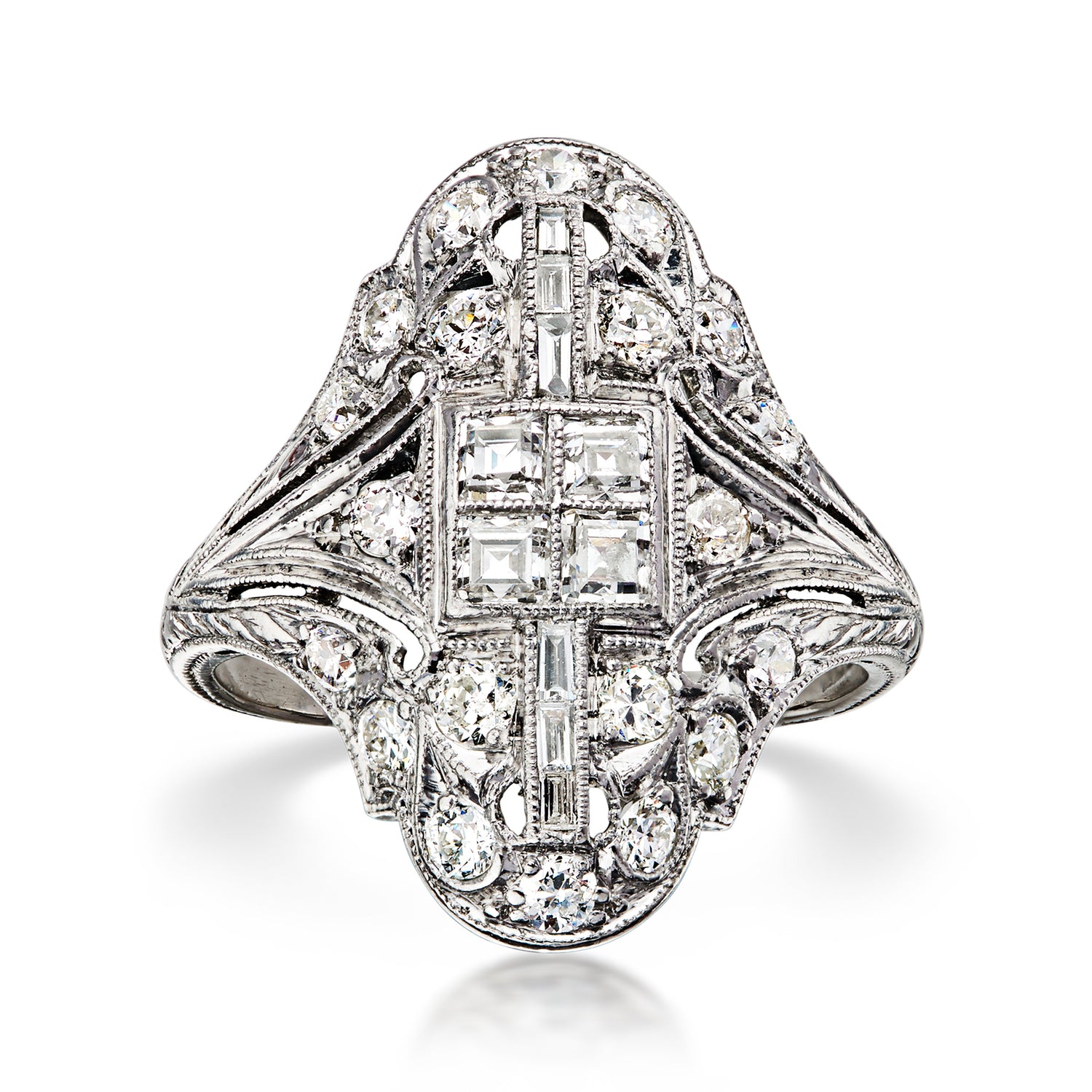 C. 1980 Vintage 1.08 ct. t.w. Diamond Filigree Dinner Ring in Platinum
