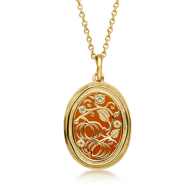 Carnelian Pumpkin Pendant Necklace with Peridots in 18kt Gold Over Sterling. 18"