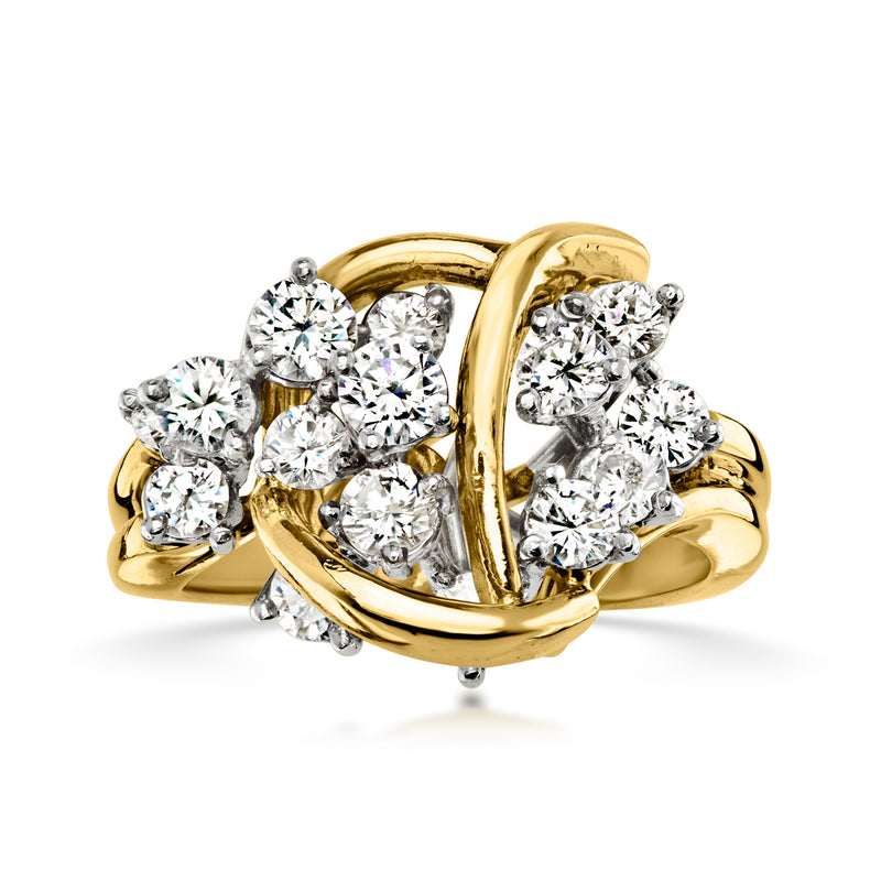 C. 1980 Vintage 1.30 ct. t.w. Diamond Abstract Ring in Platinum and 18kt Yellow Gold. Size 5.5