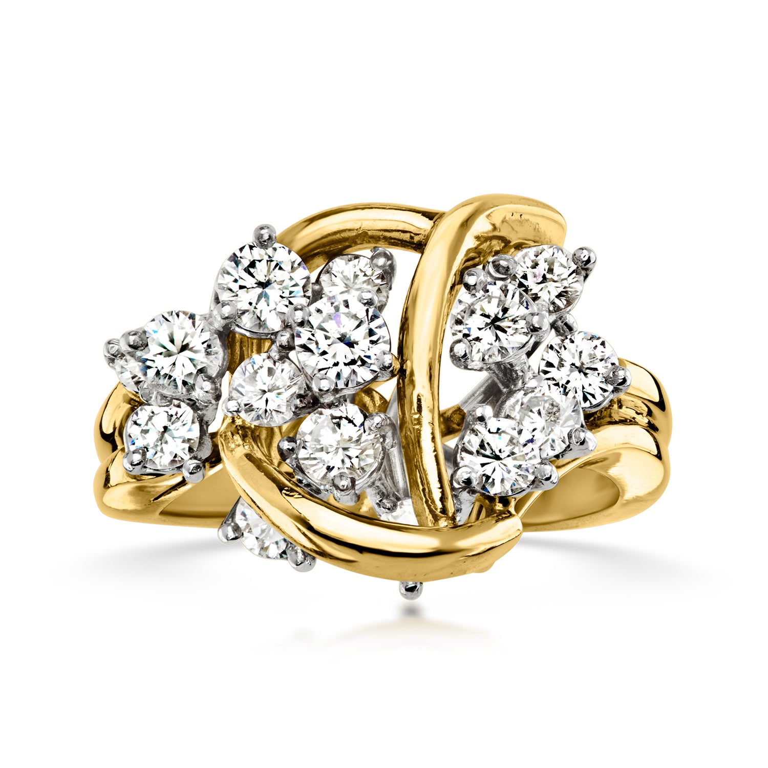 C. 1980 Vintage 1.30 ct. t.w. Diamond Abstract Ring in Platinum and 18kt Yellow Gold