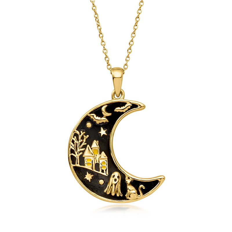 Onyx Reversible Crescent Moon Pendant Necklace in 18kt Gold Over Sterling. 18"
