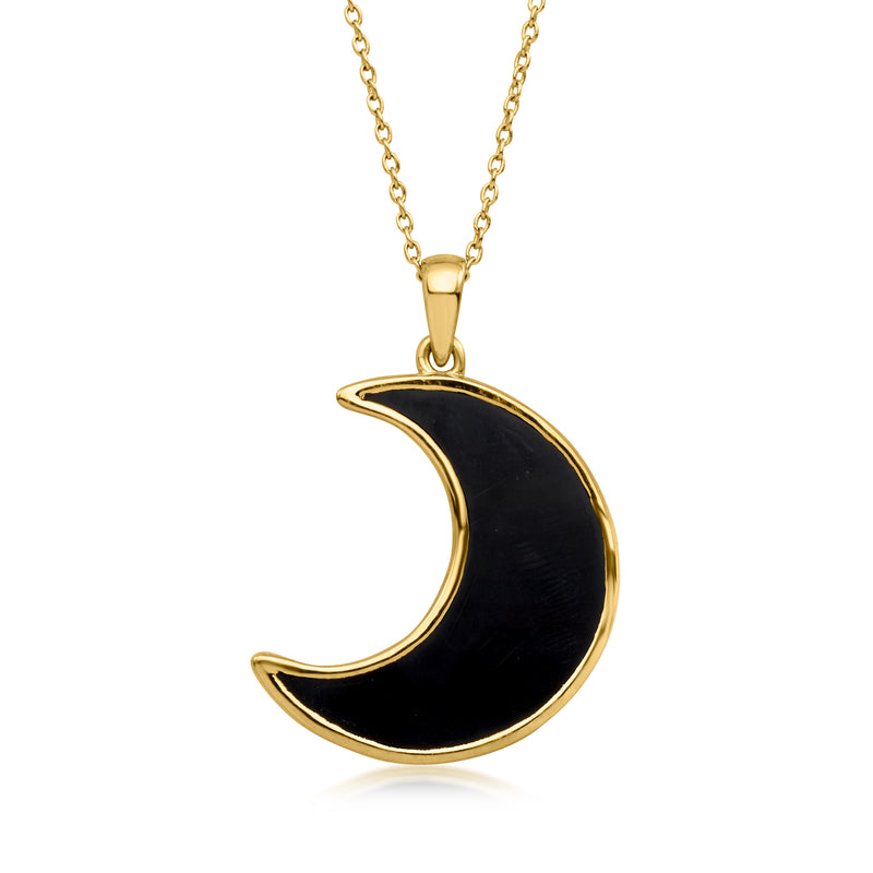 Onyx Reversible Crescent Moon Pendant Necklace in 18kt Gold Over Sterling. 18"