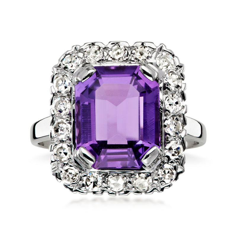 C. 2000 Vintage 3.50 Carat Amethyst Ring with .75 ct. t.w. Diamonds in 14kt White Gold. Size 7