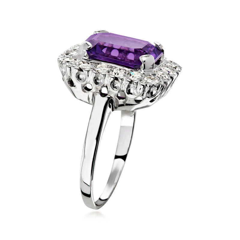 C. 2000 Vintage 3.50 Carat Amethyst Ring with .75 ct. t.w. Diamonds in 14kt White Gold. Size 7
