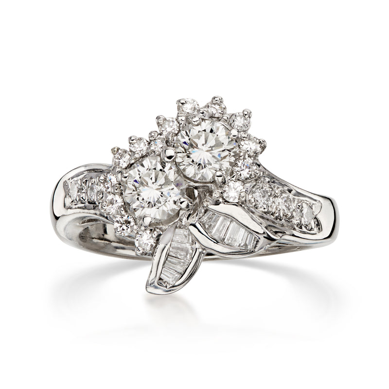 C. 1990 Vintage 1.37 ct. t.w. Diamond Flower Ring in Platinum. Size 6