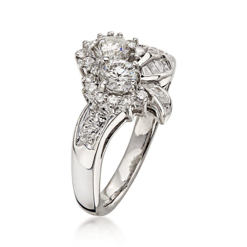 C. 1990 Vintage 1.37 ct. t.w. Diamond Flower Ring in Platinum. Size 6