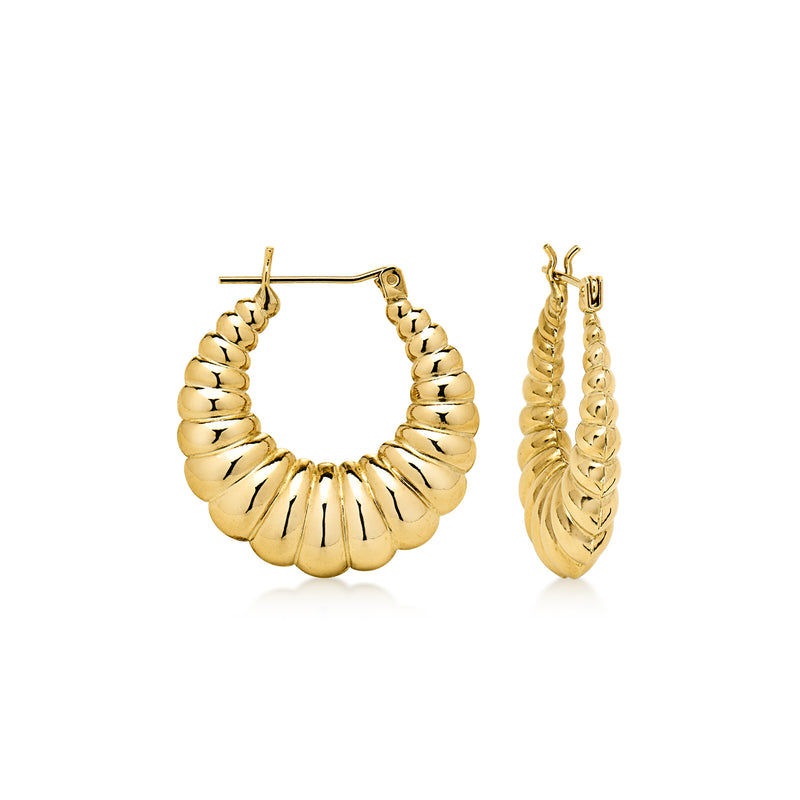 C. 1980 Vintage 14kt Yellow Gold Scalloped Hoop Earrings. 1"