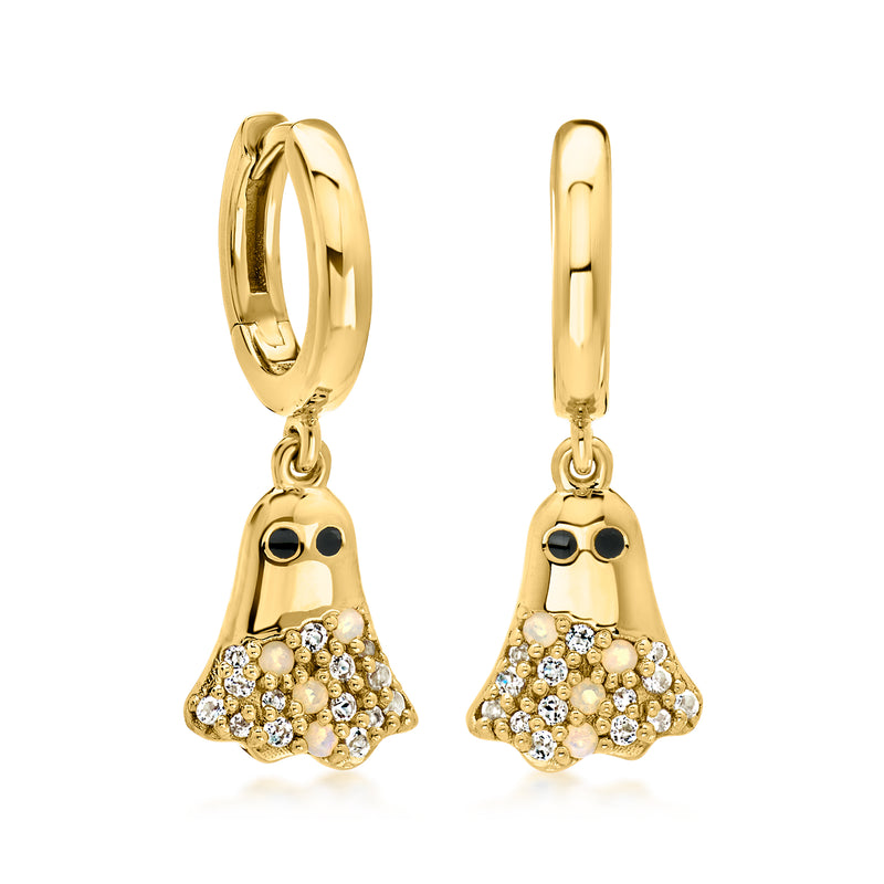 Opal and .20 ct. t.w. White Topaz Ghost Drop Earrings with Black Enamel in 18kt Gold Over Sterling