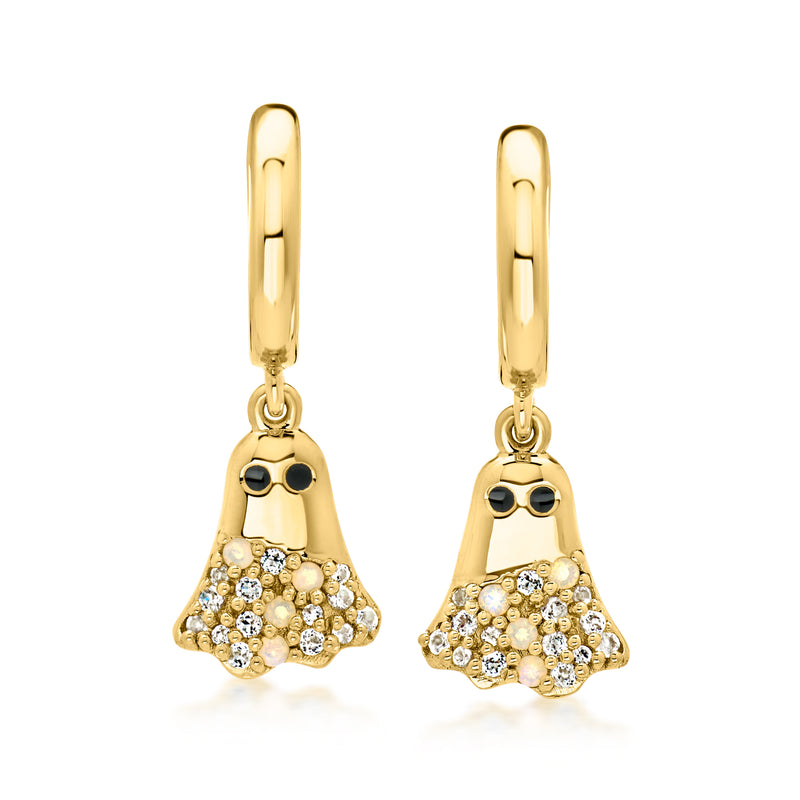 Opal and .20 ct. t.w. White Topaz Ghost Drop Earrings with Black Enamel in 18kt Gold Over Sterling