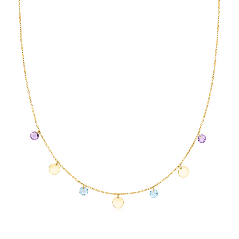 2.50 ct. t.w. Multi-Gemstone and 10kt Yellow Gold Personalized Disc Station Necklace