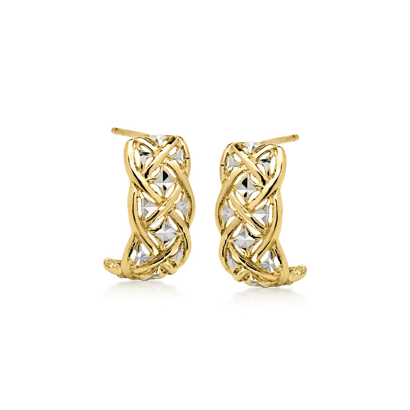 C. 1990 Vintage 10kt Two-Tone Gold Openwork Curved Earrings