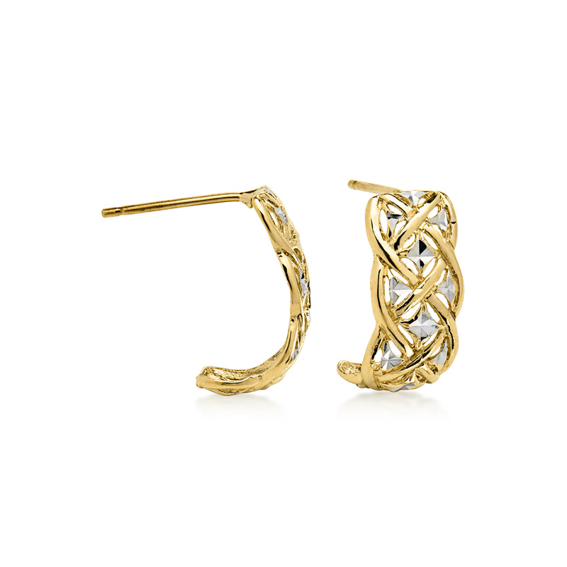 C. 1990 Vintage 10kt Two-Tone Gold Openwork Curved Earrings