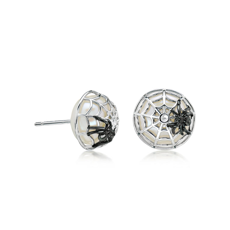 10-10.5mm Cultured Pearl Spiderweb Stud Earrings in Sterling Silver