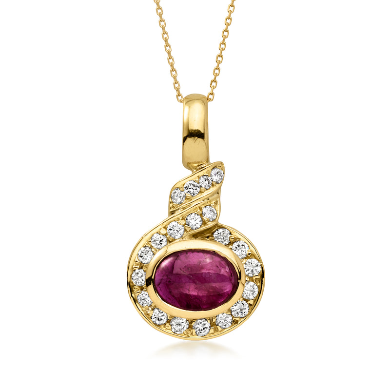 C. 1980 Vintage 2.90 Carat Ruby Pendant Necklace with .75 ct. t.w. Diamonds in 18kt Yellow Gold. 18"