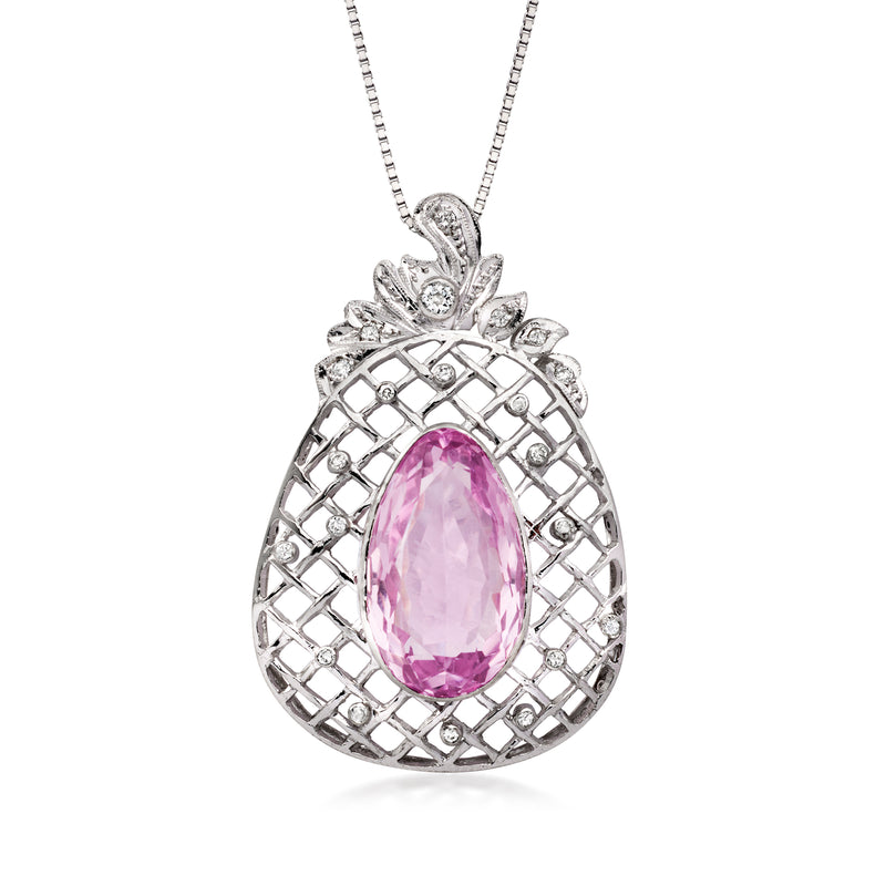 C. 2000 Vintage 15.50 Carat Kunzite Openwork Pendant Necklace with .45 ct. t.w. Diamonds in Platinum. 20"