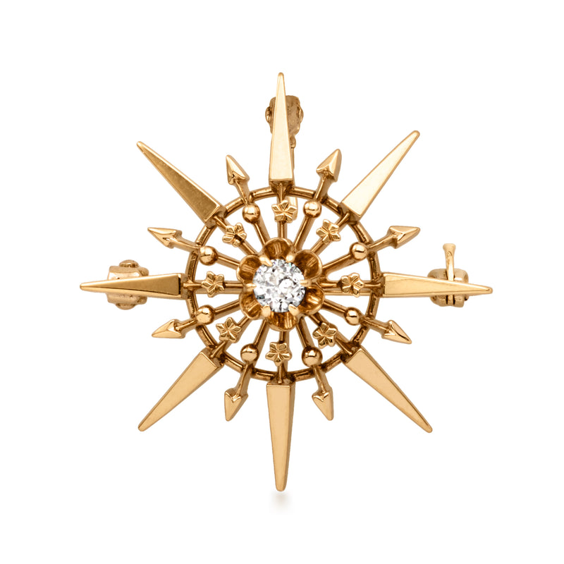C. 1950 Vintage .20 Carat Diamond Starburst Pin/Pendant Necklace in 14kt Yellow Gold. 18"