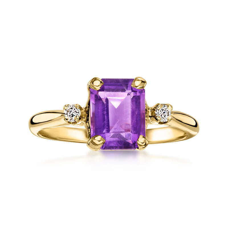 C. 1990 Vintage 1.40 Carat Amethyst Ring with Diamonds in 14kt Yellow Gold. Size 6.25