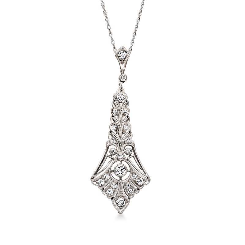C. 1970 Vintage .55 ct. t.w. Diamond Filigree Pendant Necklace in Platinum. 18"