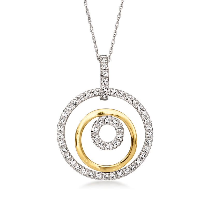 C. 1990 Vintage .55 ct. t.w. Diamond Concentric Circles Pendant Necklace in 18kt Two-Tone Gold. 18"