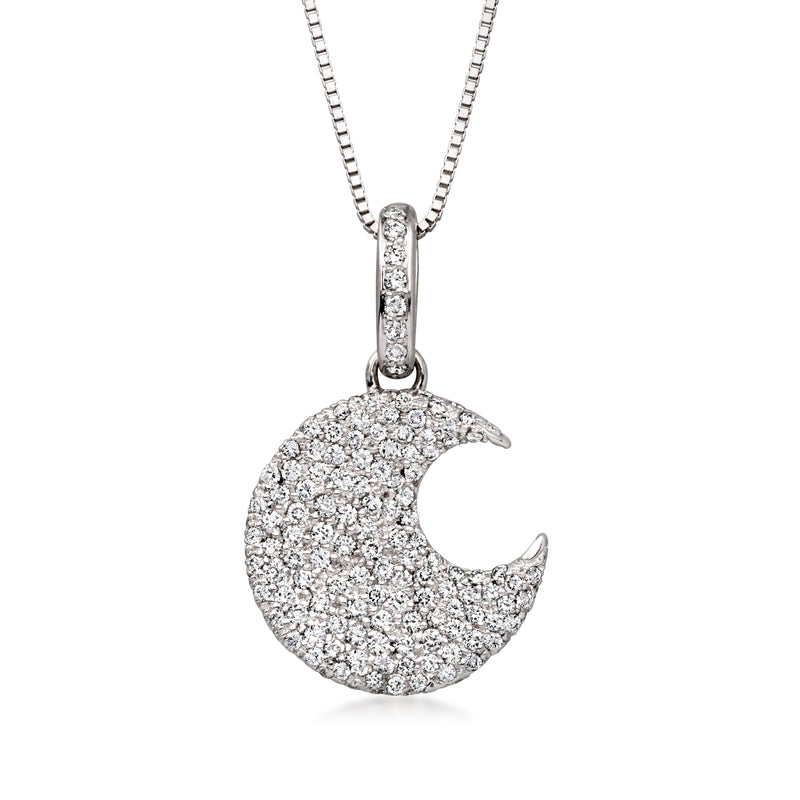 C. 1990 Vintage 1.50 ct. t.w. Diamond Crescent Pendant Necklace in 18kt White Gold. 18"