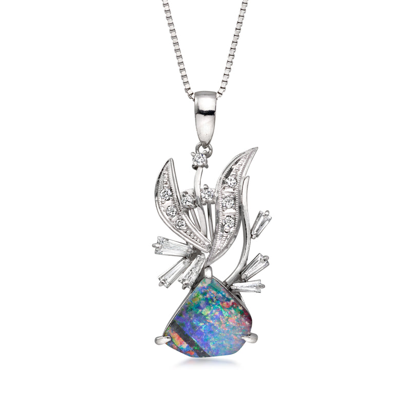 C. 2000 Vintage Black Opal Pendant Necklace with .74 ct. t.w. Diamonds in Platinum. 18"