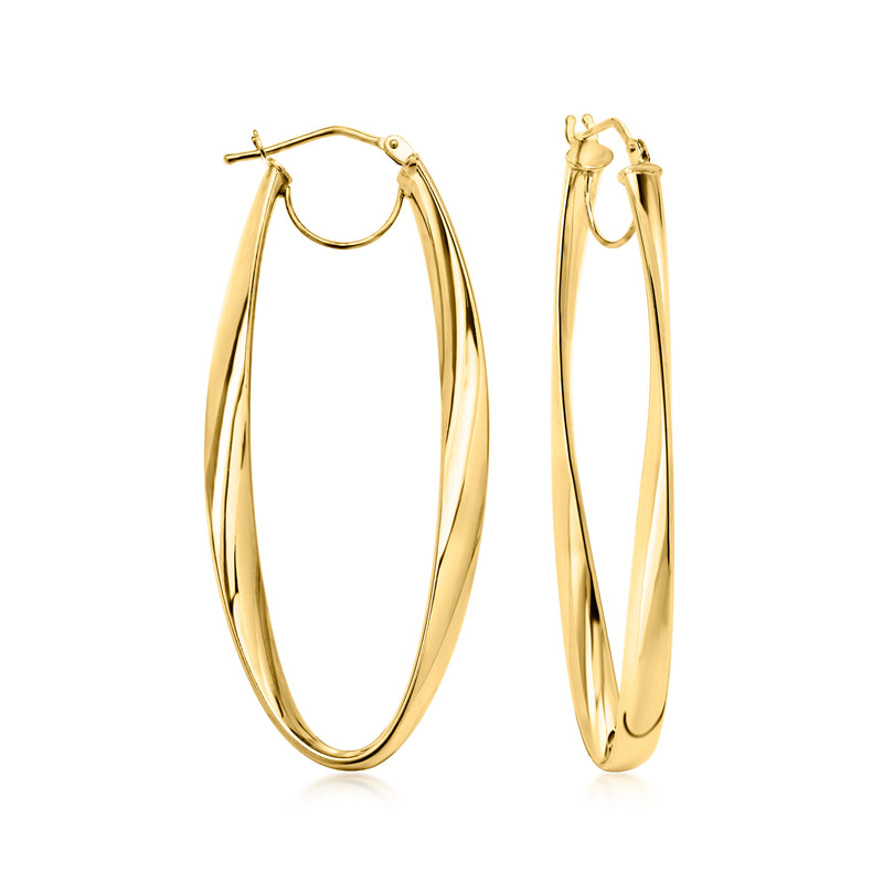 C. 1990 Vintage 14kt Yellow Gold Oval Hoop Earrings. 1 3/16"