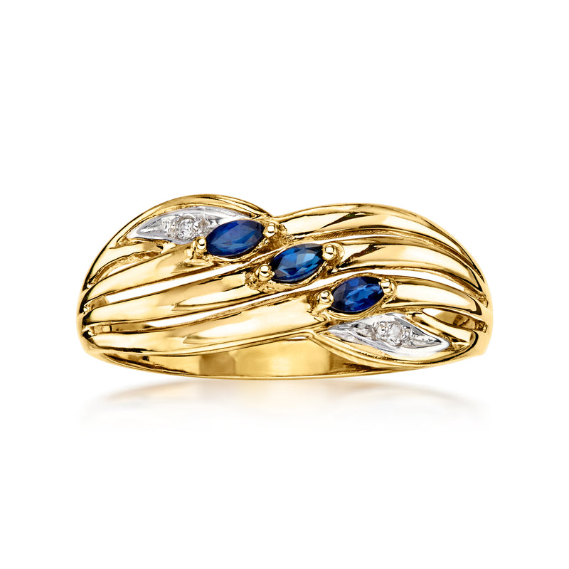 C. 1980 Vintage .12 ct. t.w. Sapphire Ring with Diamonds in 10kt Yellow Gold. Size 6.5