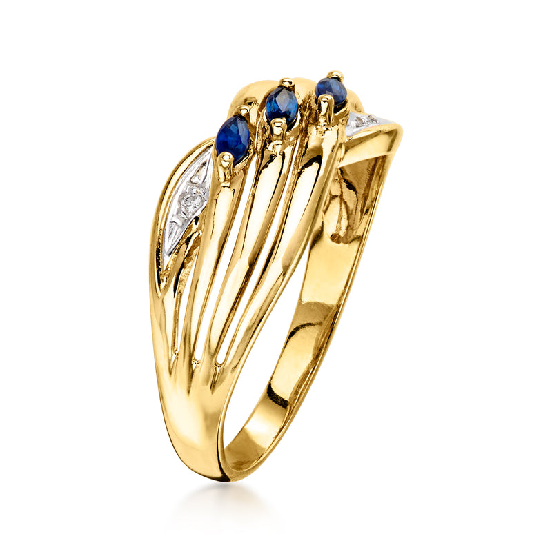 C. 1980 Vintage .12 ct. t.w. Sapphire Ring with Diamonds in 10kt Yellow Gold. Size 6.5