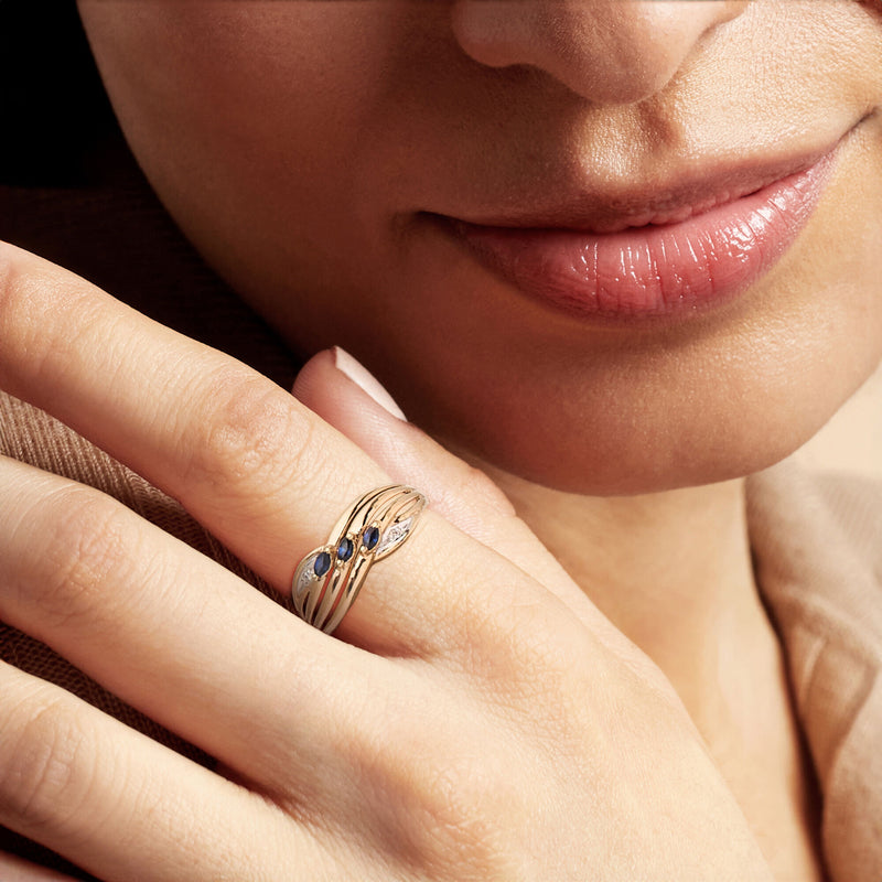 C. 1980 Vintage .12 ct. t.w. Sapphire Ring with Diamonds in 10kt Yellow Gold. Size 6.5