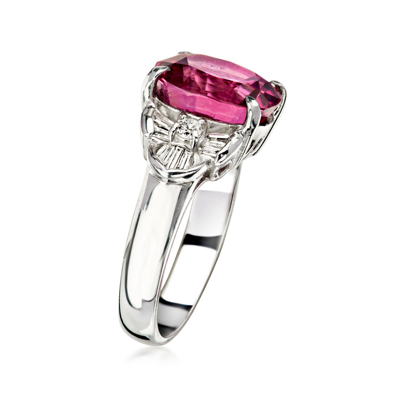 C. 2000 Vintage 4.95 Carat Pink Tourmaline Ring with .32 ct. t.w. Diamonds in Platinum. Size 6