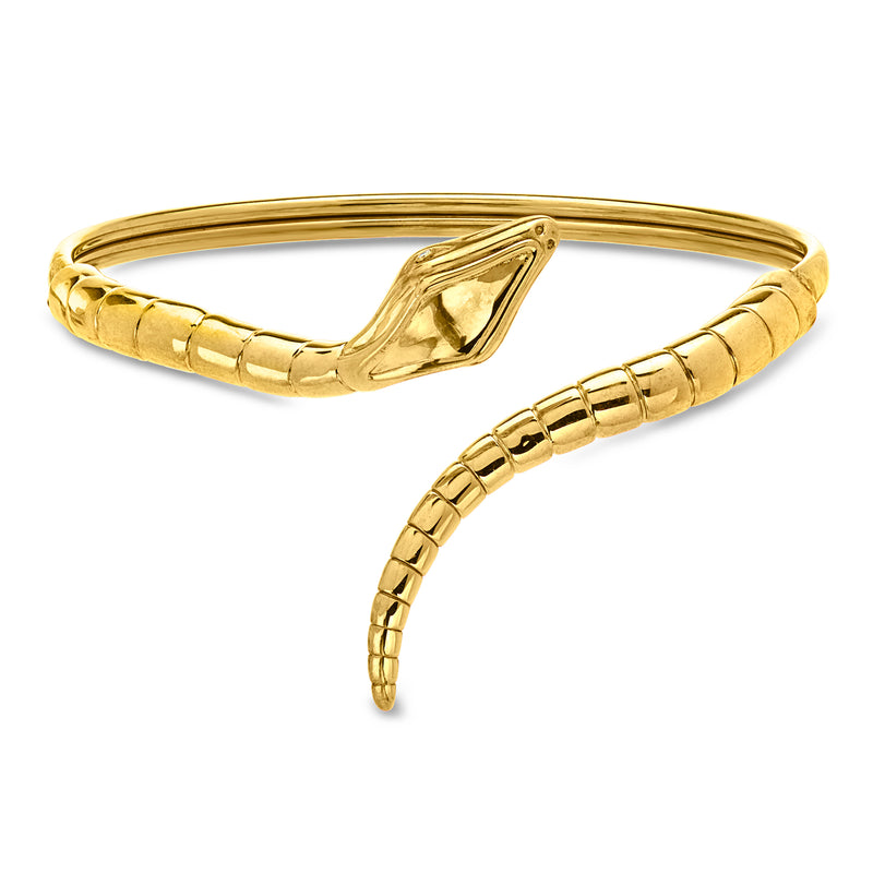 C. 1990 Vintage 14kt Yellow Gold Snake Bangle Bracelet with Diamonds. 8"