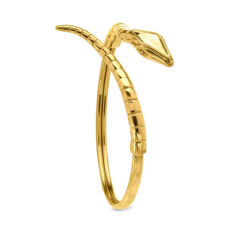 C. 1990 Vintage 14kt Yellow Gold Snake Bangle Bracelet with Diamonds. 8"