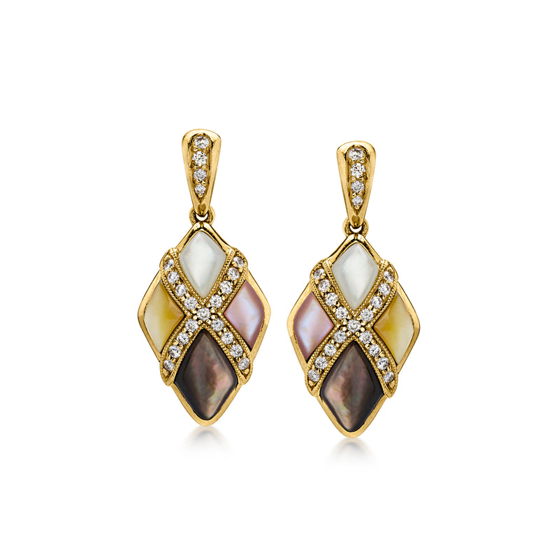 C. 1990 Vintage Kabana Multicolored Mother-of-Pearl and .50 ct. t.w. Diamond Drop Earrings in 14kt Yellow Gold