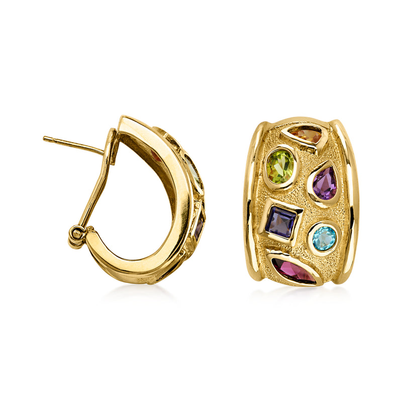 C. 1980 Vintage 3.90 ct. t.w. Multi-Gemstone Curved Earrings in 14kt Yellow Gold