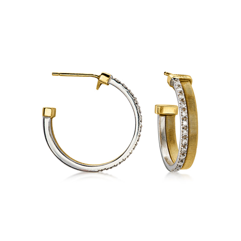 C. 2000 Vintage Marco Bicego .26 ct. t.w. Diamond Hoop Earrings in 18kt Two-Tone Gold. 13/16"