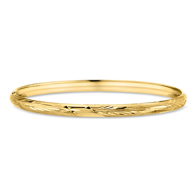 C. 1990 Vintage 18kt Yellow Gold Etched Bangle Bracelet. 7"