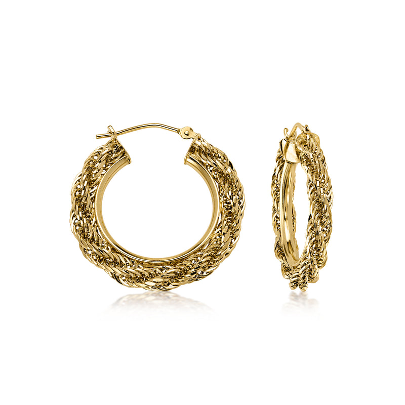 C. 2000 Vintage 14kt Yellow Gold Twisted Rope-Chain Hoop Earrings. 1"