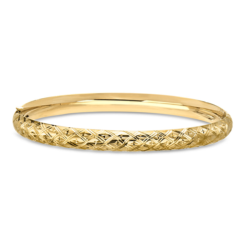 C. 1990 Vintage 10kt Yellow Gold Etched Bangle Bracelet. 7"
