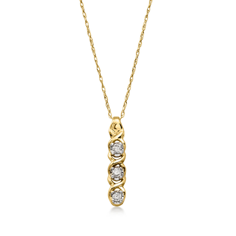 C. 2000 Vintage .12 ct. t.w. Diamond Drop Pendant Necklace in 10kt Yellow Gold. 18"