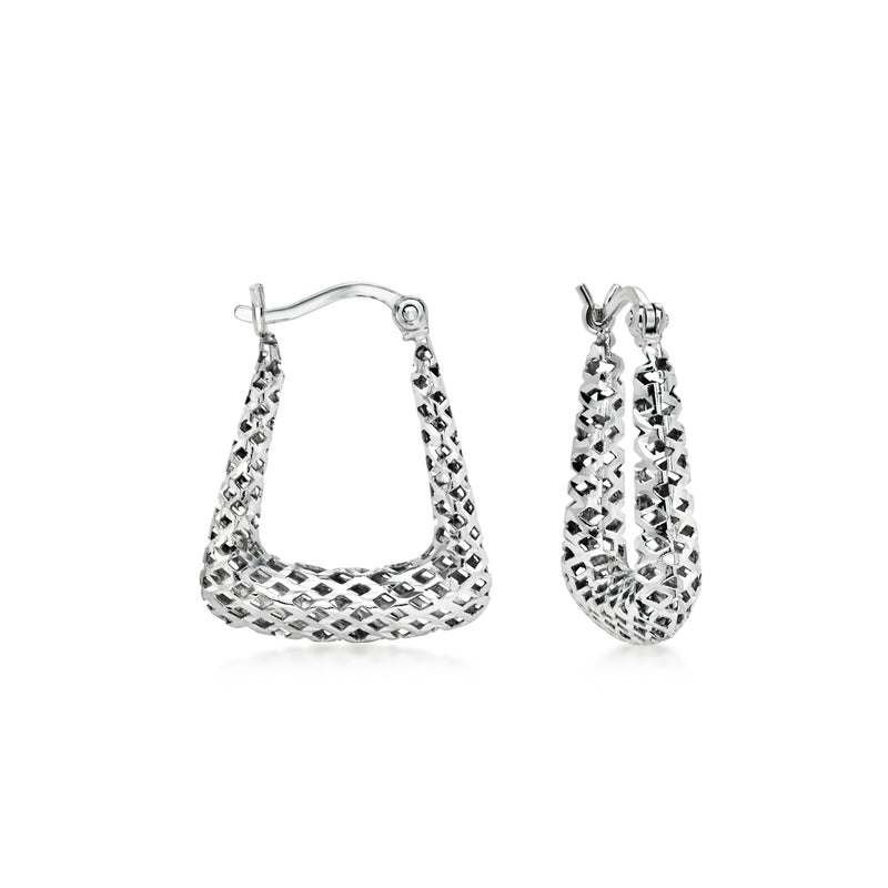 C. 1990 Vintage 14kt White Gold Openwork Squared Hoop Earrings. 3/4"
