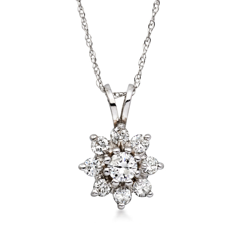 C. 1980 Vintage .50 ct. t.w. Diamond Flower Pendant Necklace in 14kt White Gold. 18"
